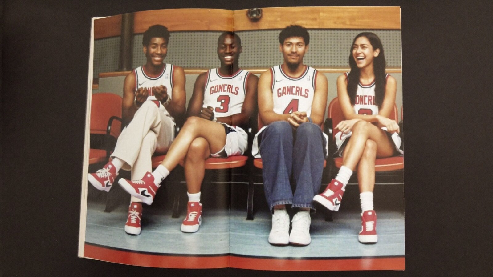 Anime-inspired mid 11 basketball shoes in a social or layered scene with friends