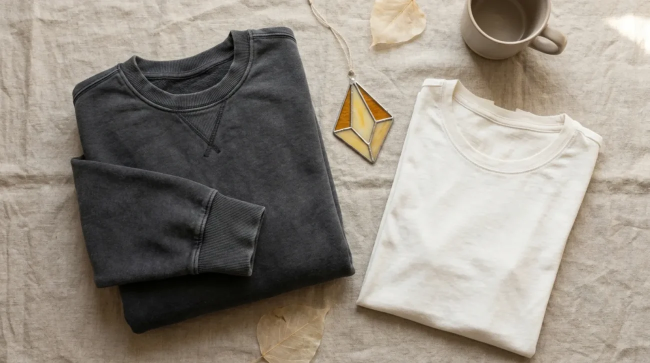 No Face merch flat lay with Studio Ghibli tee and stained glass ornament in soft monochrome