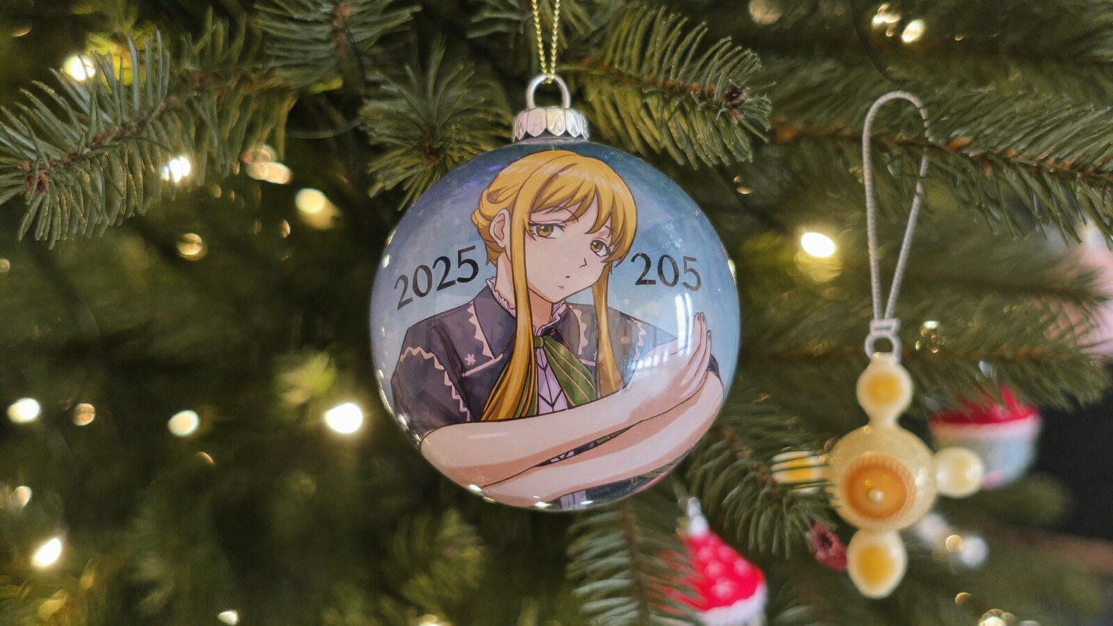 Person wearing an anime-inspired ornament 2025 in an editorial scene