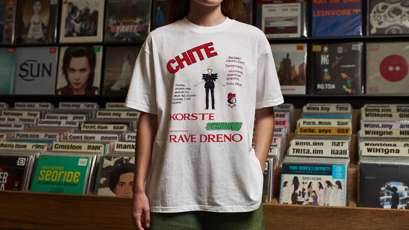 Anime-inspired oversized t-shirts styled in a natural daylight scene