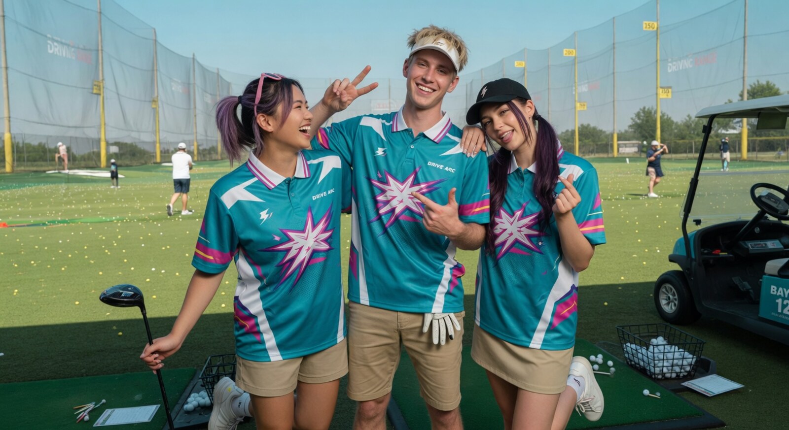 Anime-inspired polo golf shirts 2025 in a social or layered scene with friends