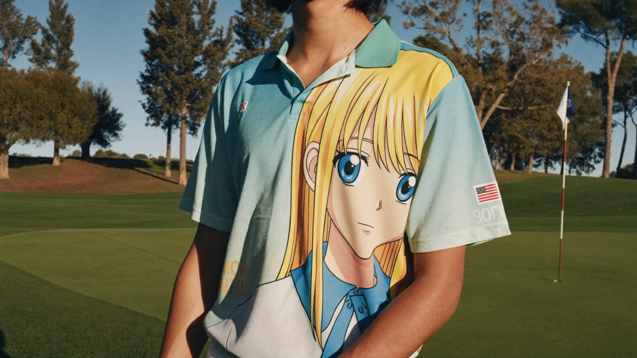 Person wearing an anime-inspired polo golf shirts 2025 in an editorial scene