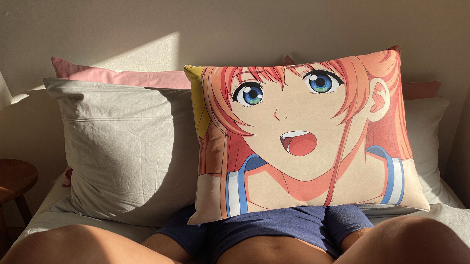 Anime-inspired pillowcase styled in a natural daylight scene