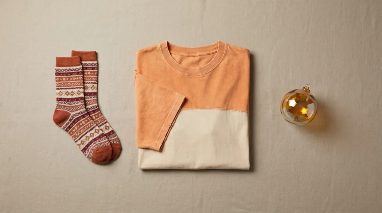 Pochita merch flat lay with oversized Chainsaw Man tee and ornament in warm orange