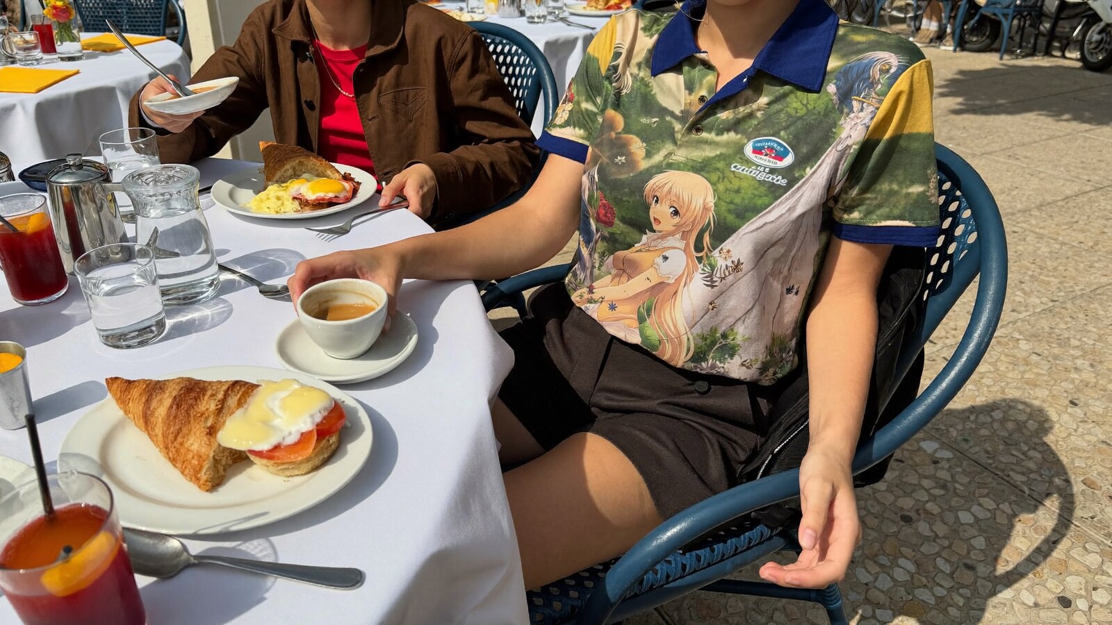 Anime-inspired polo shirts styled in a natural daylight scene