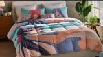 Anime-inspired quilt bed sets styled in a cinematic scene