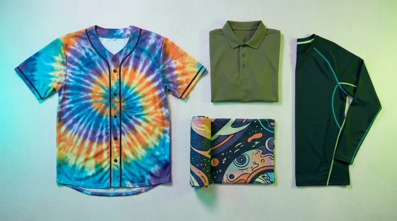 Flat-lay of colorful cosmic apparel, a styling reference for choosing Rick and Morty merch