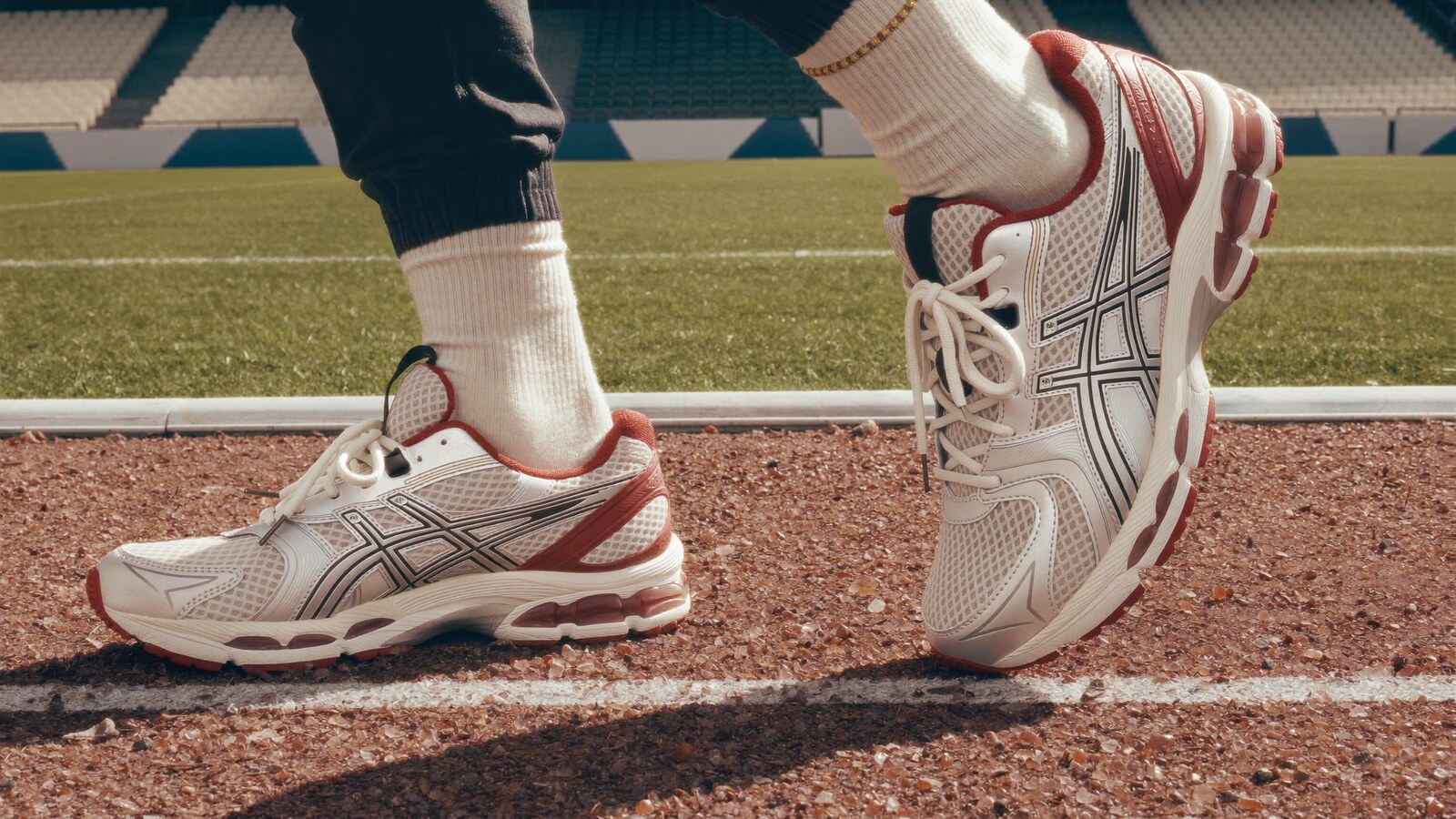 Anime-inspired running shoes styled in a natural daylight scene