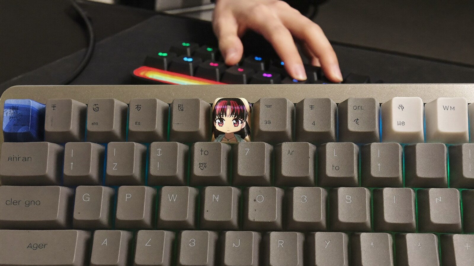 Anime-inspired shift keycap styled in a natural daylight scene