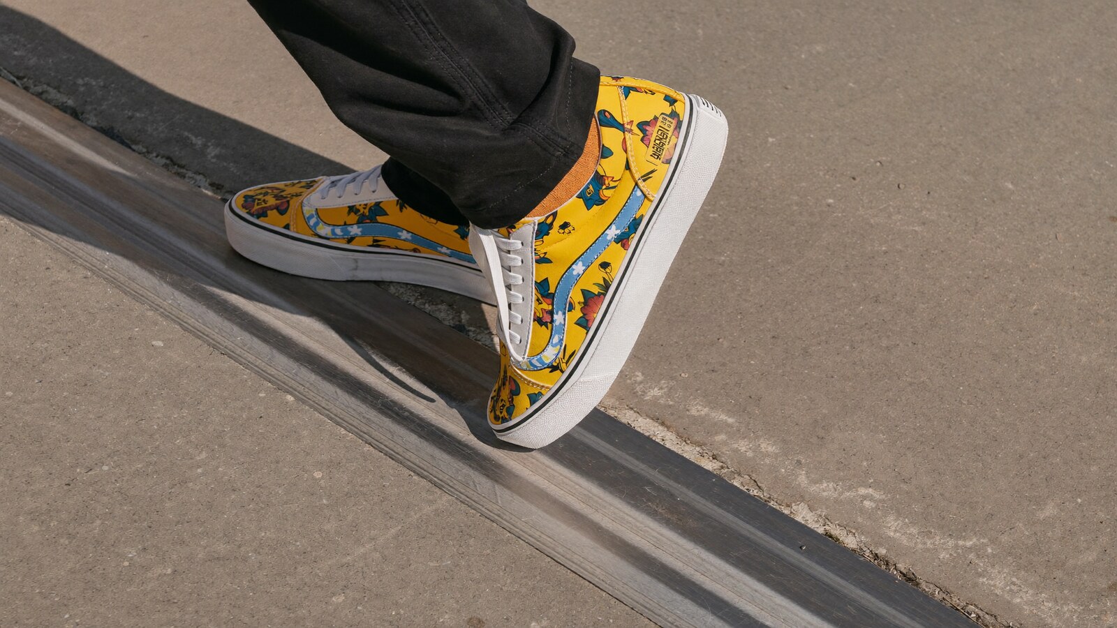 Anime-inspired skate shoes styled in a natural daylight scene