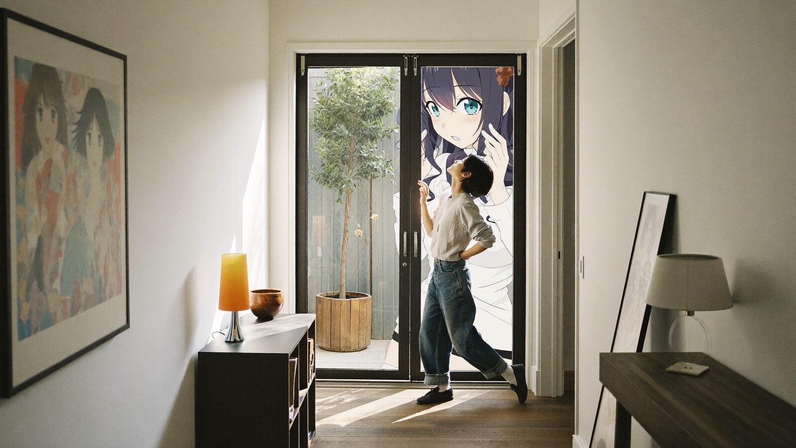 Anime-inspired slides styled in a natural daylight scene