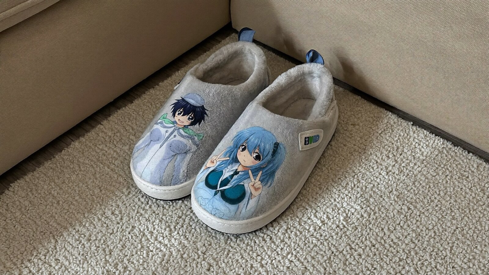 Anime-inspired slippers styled in a natural daylight scene