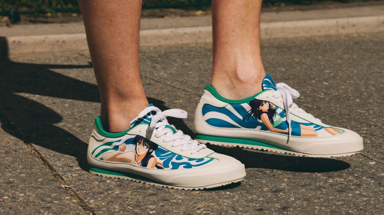 Person wearing an anime-inspired smith shoes in an editorial scene