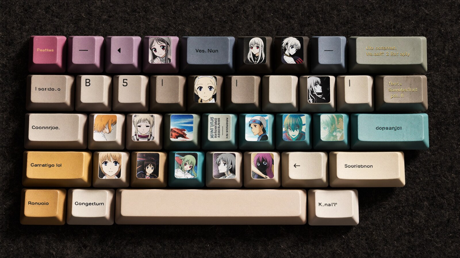 Anime-inspired spacebar keycap in a social or layered scene with friends