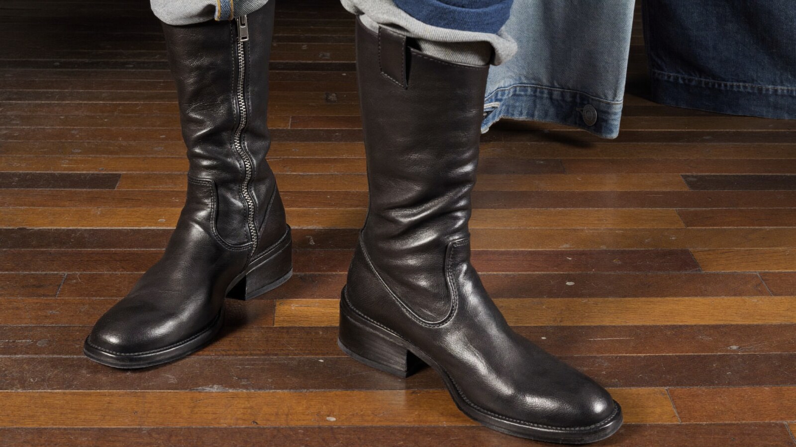 Anime-inspired tb leather boots styled in a natural daylight scene