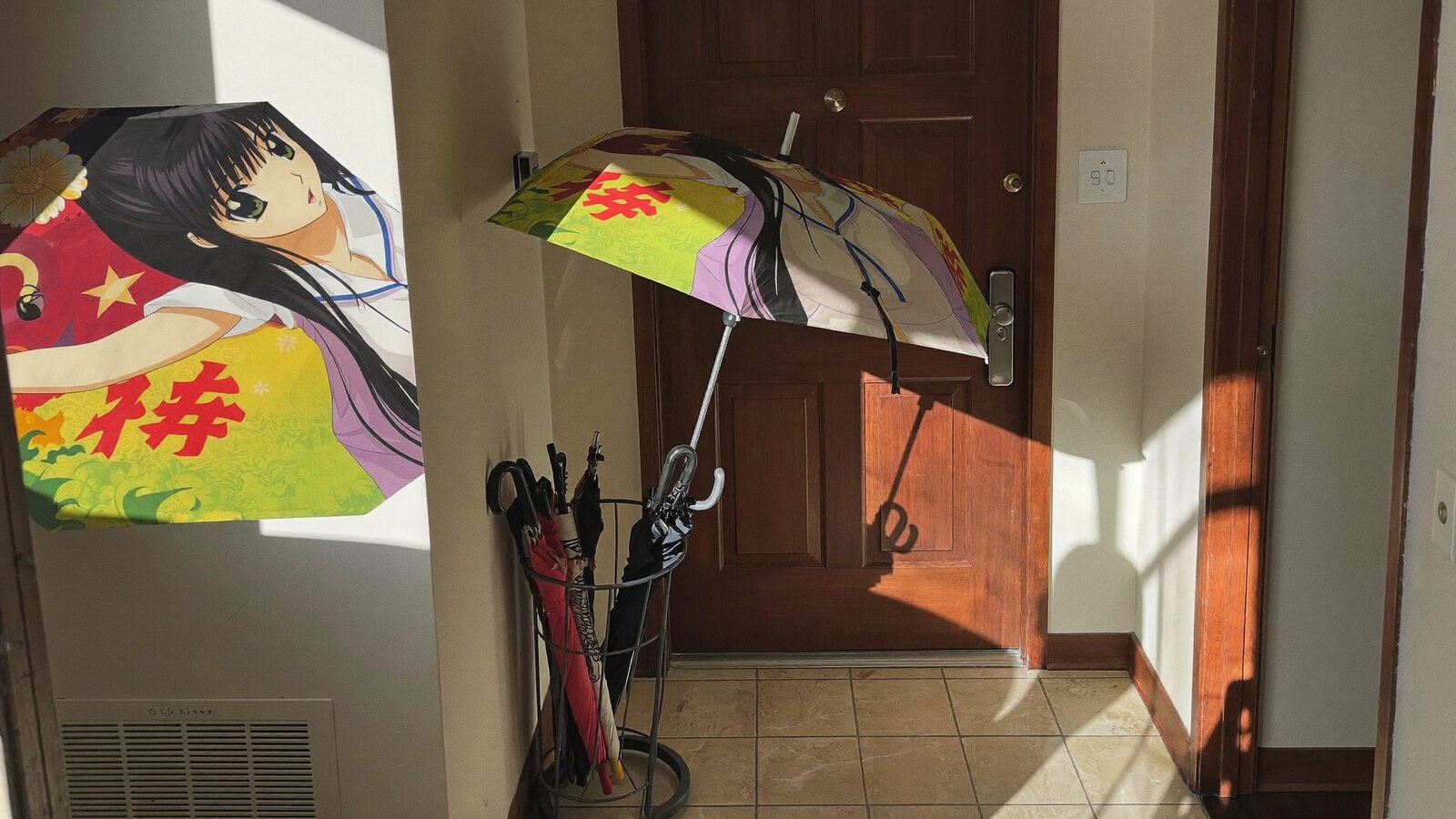 Anime-inspired umbrella styled in a natural daylight scene