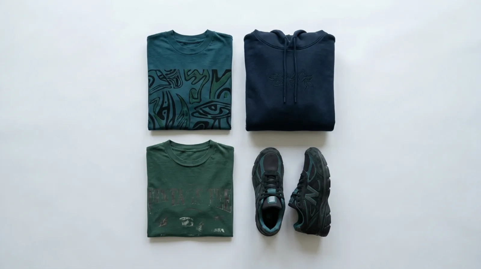 YuYu Hakusho shirt and hoodie flat lay in teal and forest green