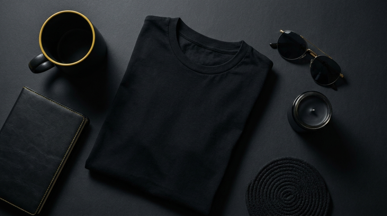 Batman themed black and yellow dark knight apparel and decor flat lay