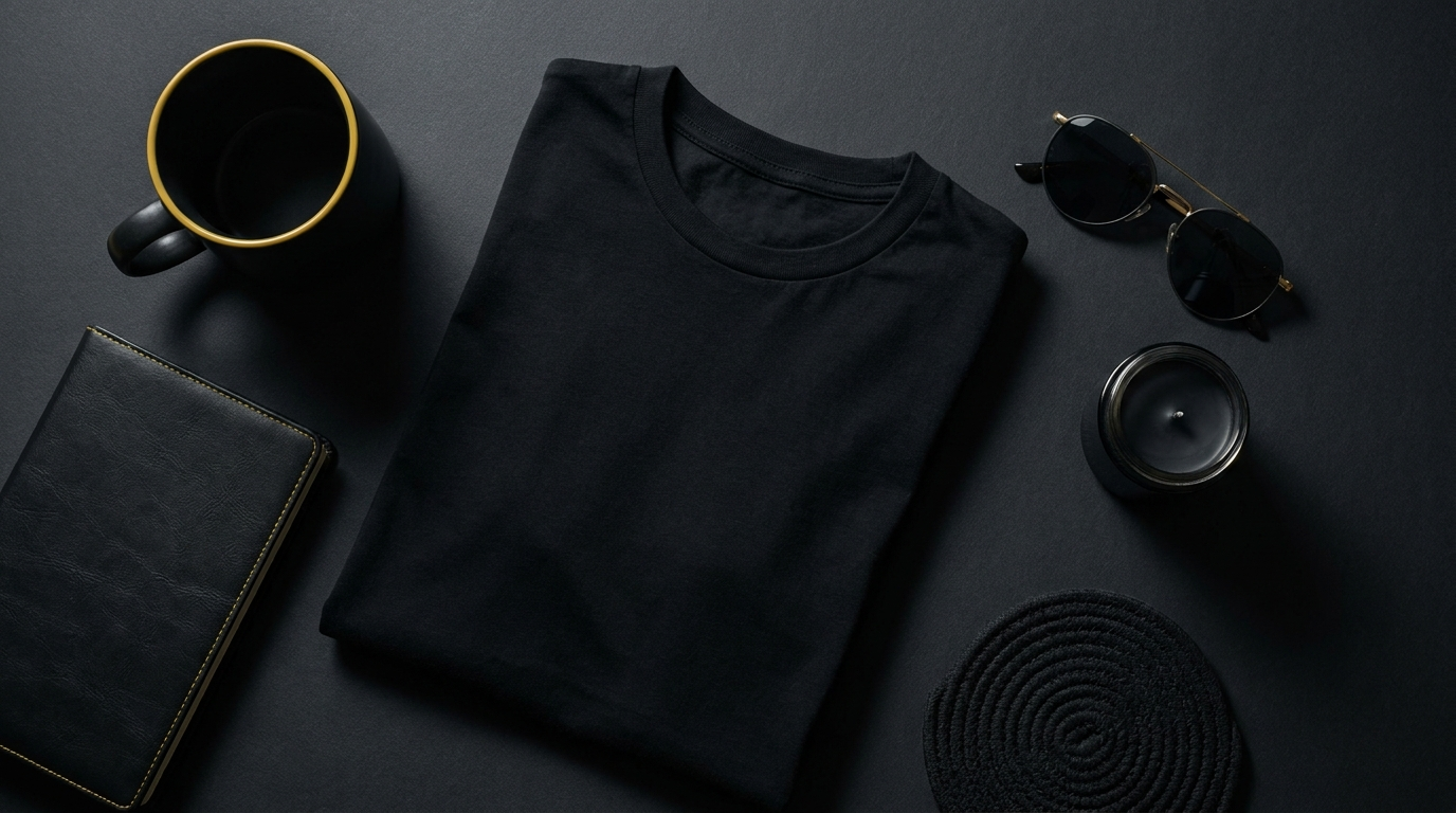 Batman themed black and yellow dark knight apparel and decor flat lay
