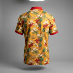 Macho Man Cream of the Crop wrestling tropical polo shirt — back view on mannequin form