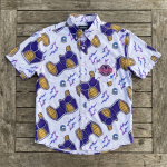 Vegeta Badman pink Saiyan armor aura print Dragon Ball Z Hawaiian shirt — flat lay overhead view