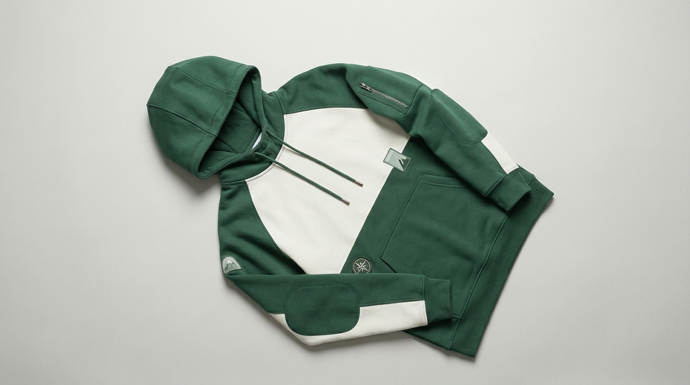 My Hero Academia Deku themed green and white hoodie flat lay