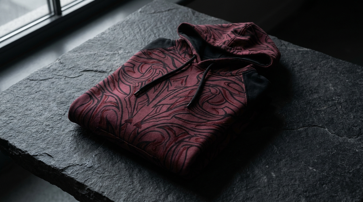 Jujutsu Kaisen Sukuna themed crimson and black apparel flat lay