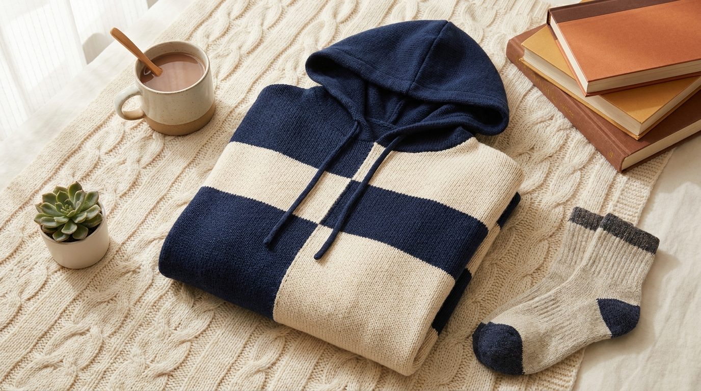 Pokemon Snorlax themed cozy navy and cream oversized hoodie flat lay