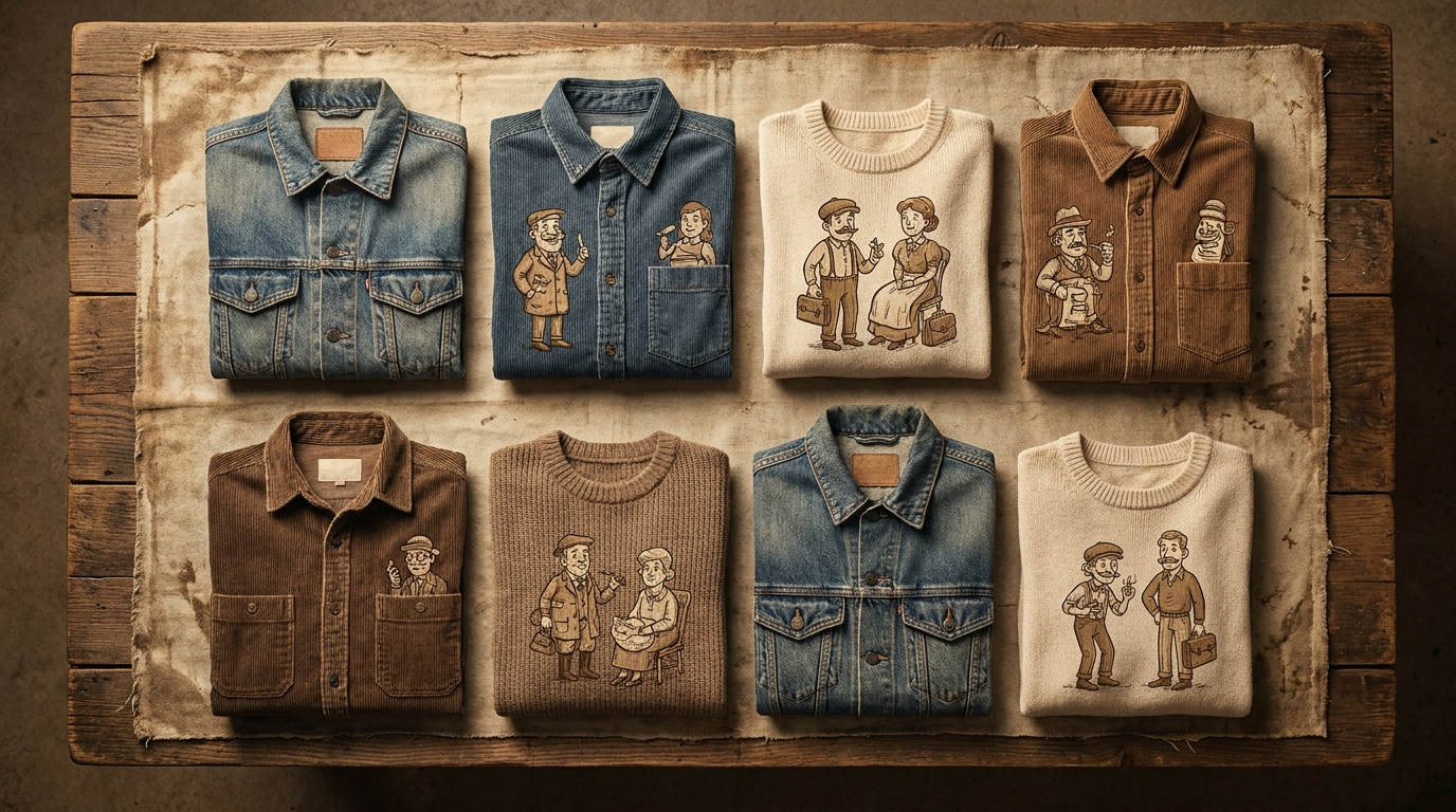 Tom and Jerry themed blue and brown retro cartoon apparel flat lay