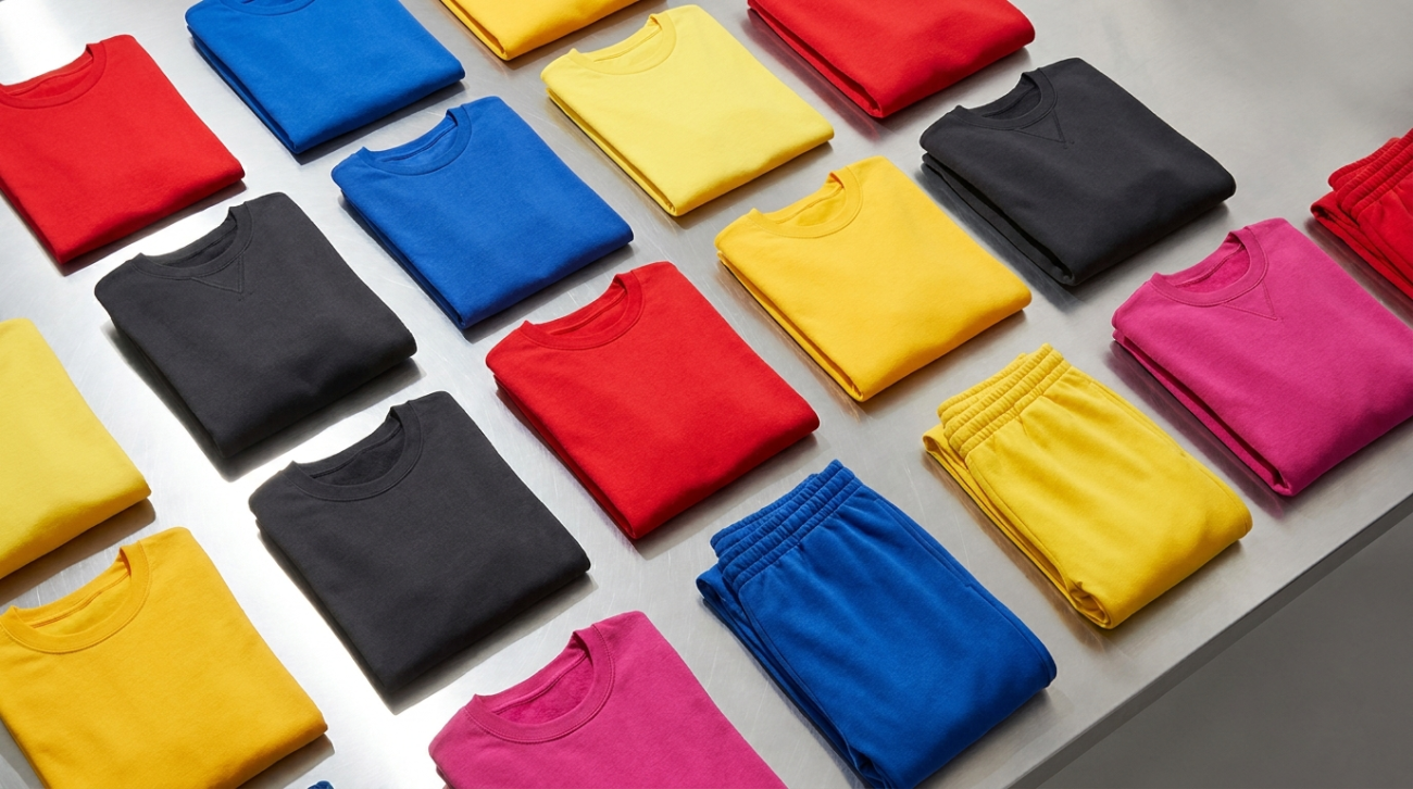 Mighty Morphin Power Rangers themed multicolor team apparel flat lay