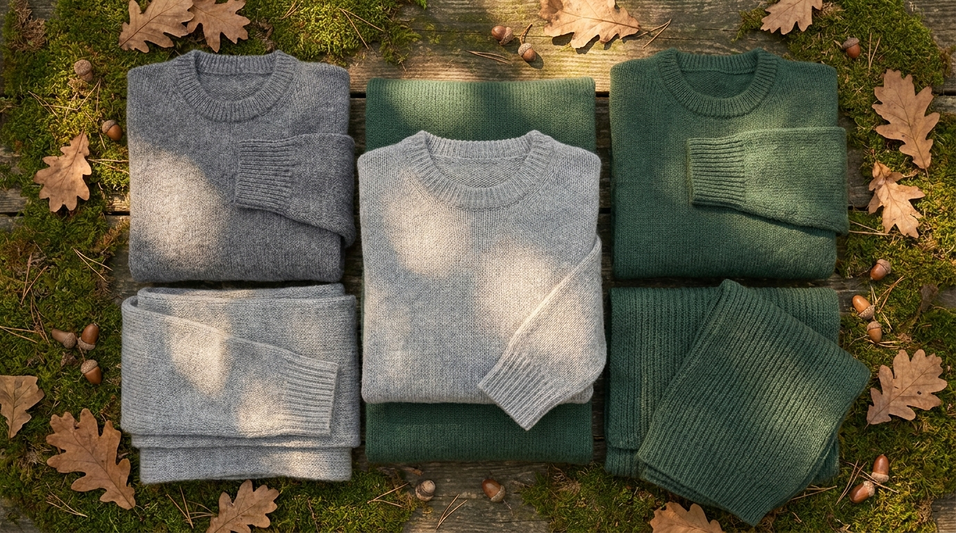 My Neighbor Totoro themed soft grey and green forest apparel flat lay