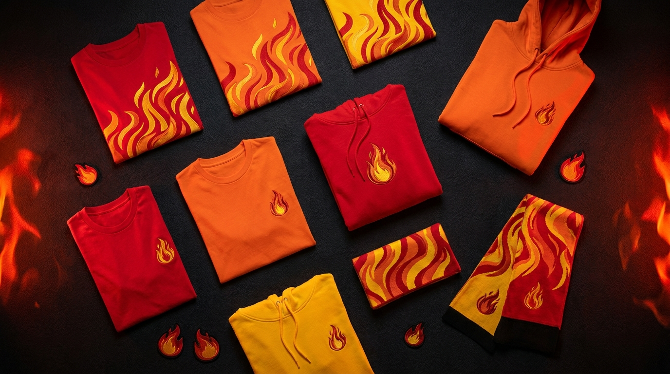 Demon Slayer Rengoku Flame Hashira themed red and orange flame apparel flat lay