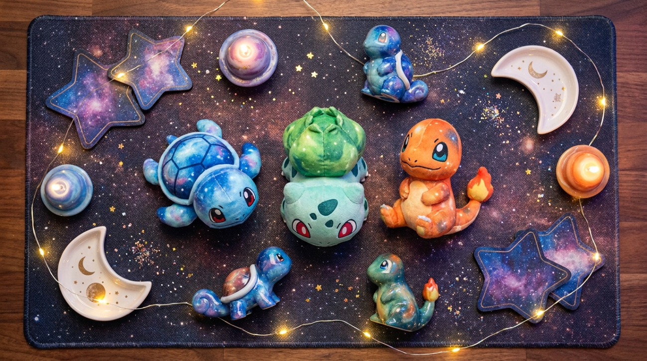 Pokemon Piplup Turtwig Chimchar Sinnoh starters galaxy home decor flat lay