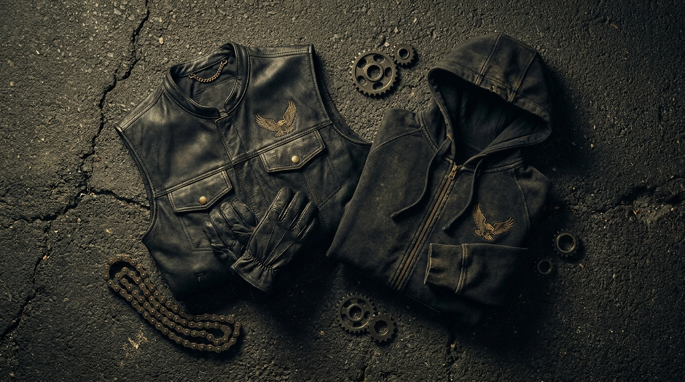 Tokyo Revengers Mikey themed black and gold biker leader apparel flat lay