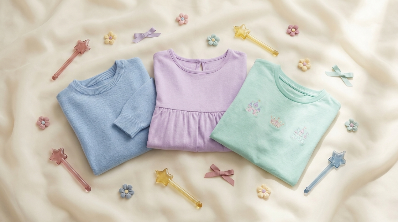Disney characters themed magical multicolor apparel flat lay