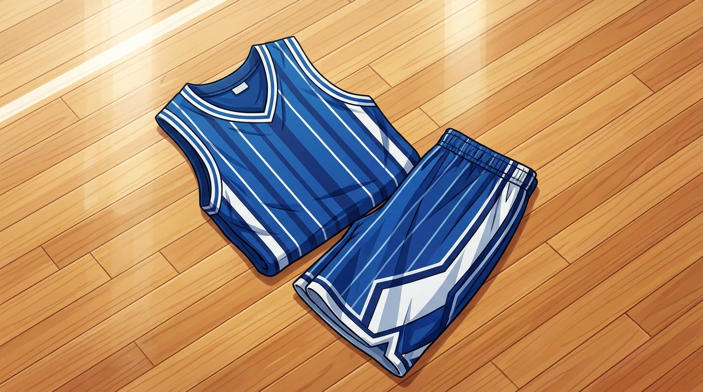 Slam Dunk Akira Sendoh themed blue and white basketball apparel flat lay