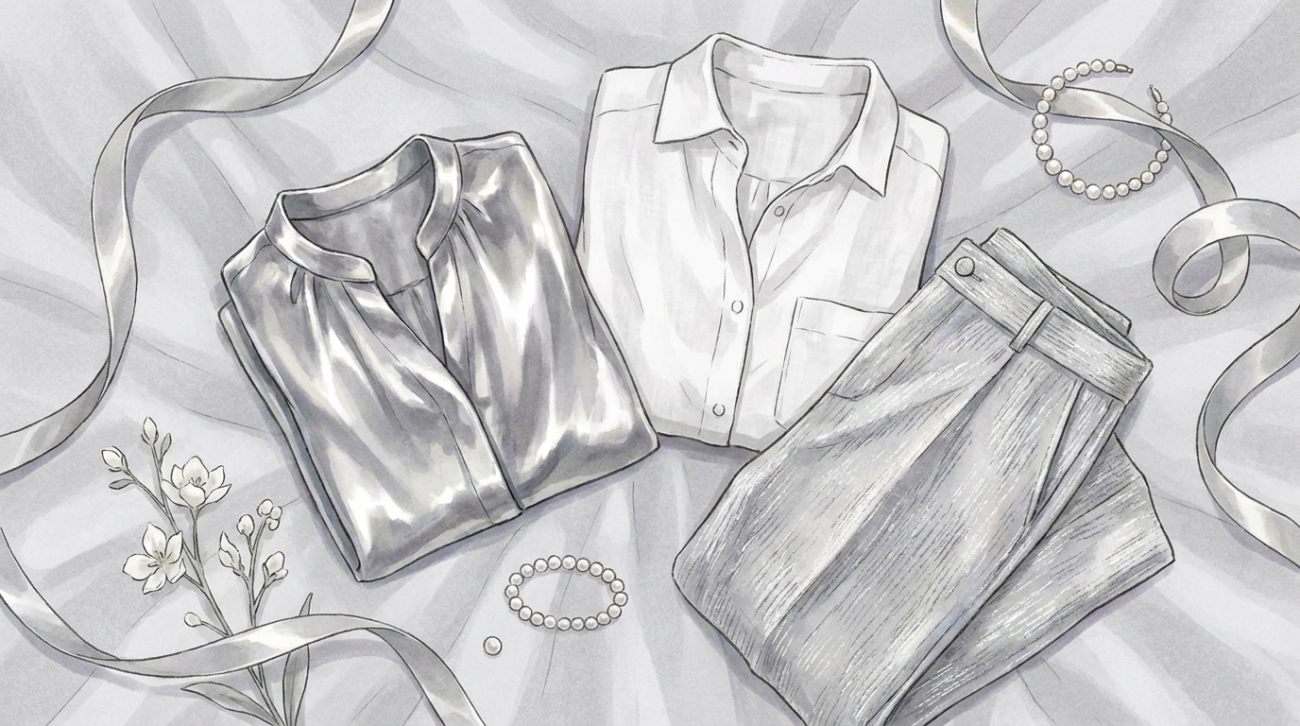Fruits Basket Ayame Sohma themed silver and white snake apparel flat lay