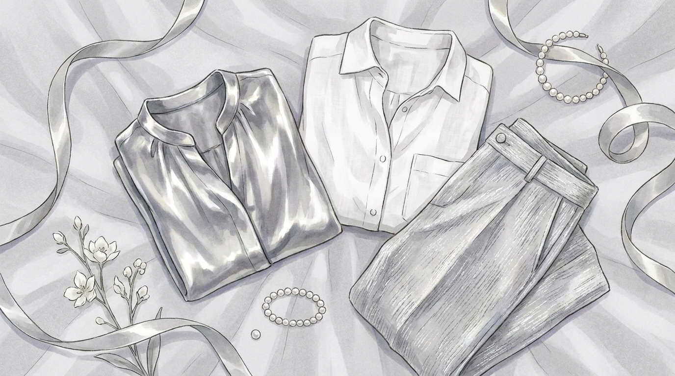 Fruits Basket Ayame Sohma themed silver and white snake apparel flat lay