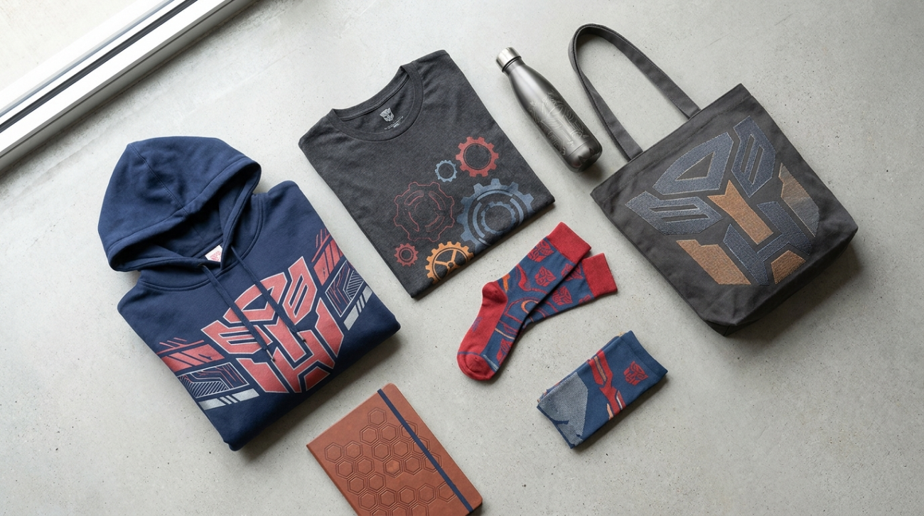 Autobots themed merchandise flat lay