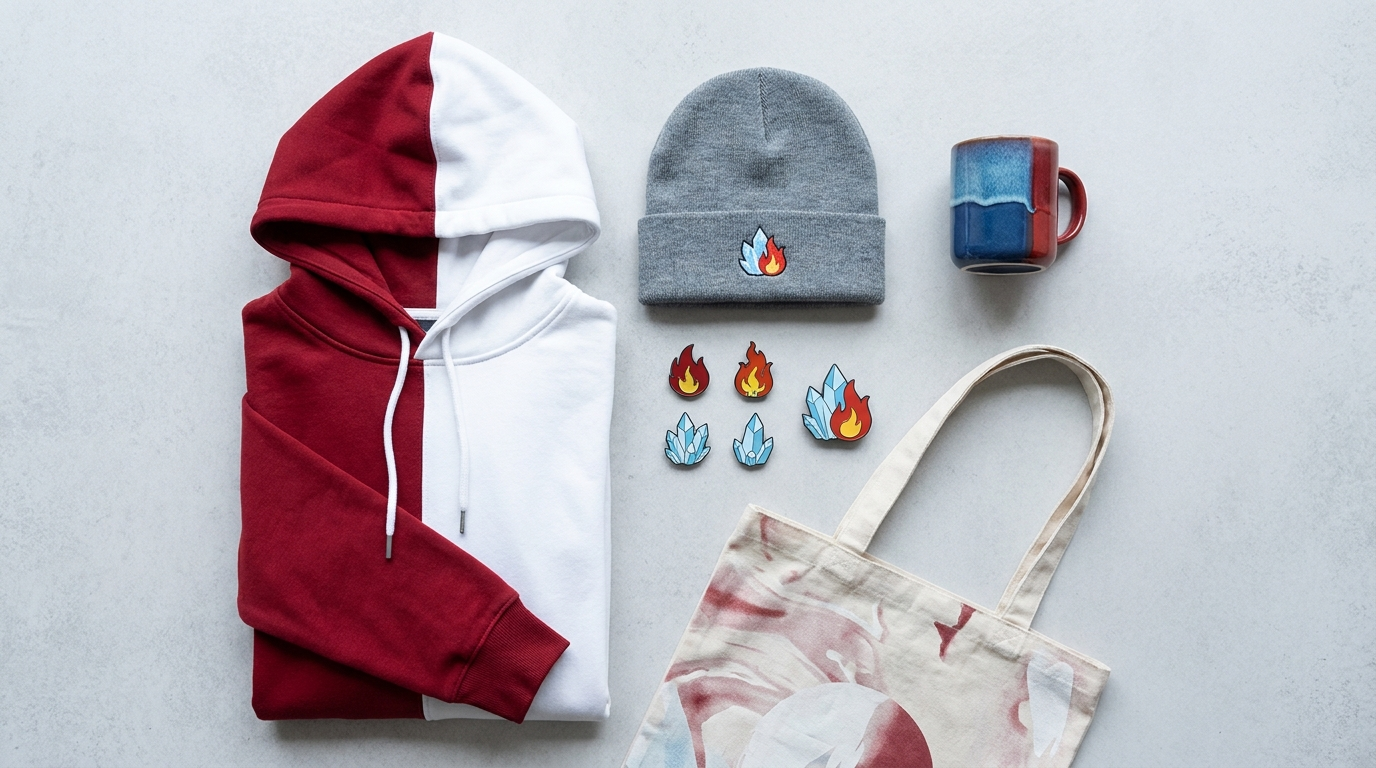 Todoroki themed merchandise flat lay