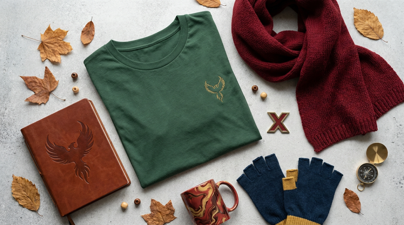 Jean Grey themed merchandise flat lay