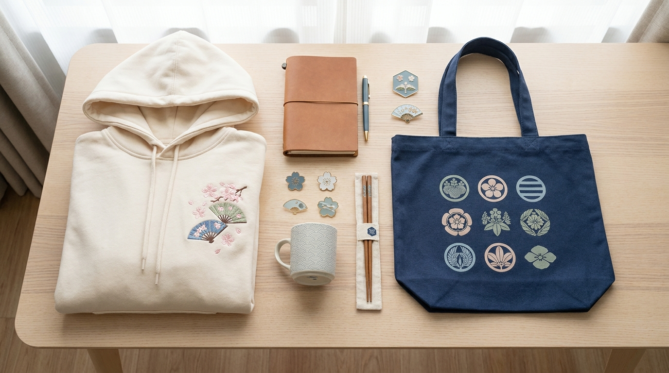 Ayase Seiko themed merchandise flat lay