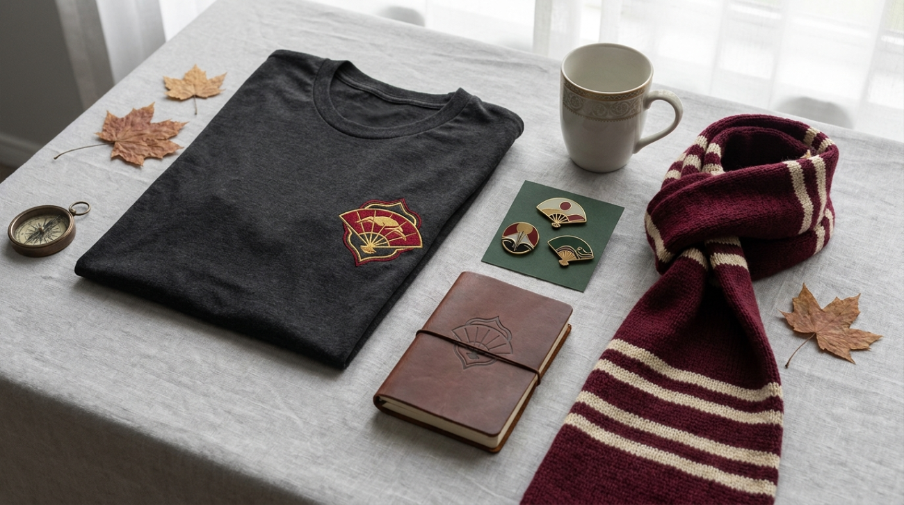 Enjoji Jin themed merchandise flat lay