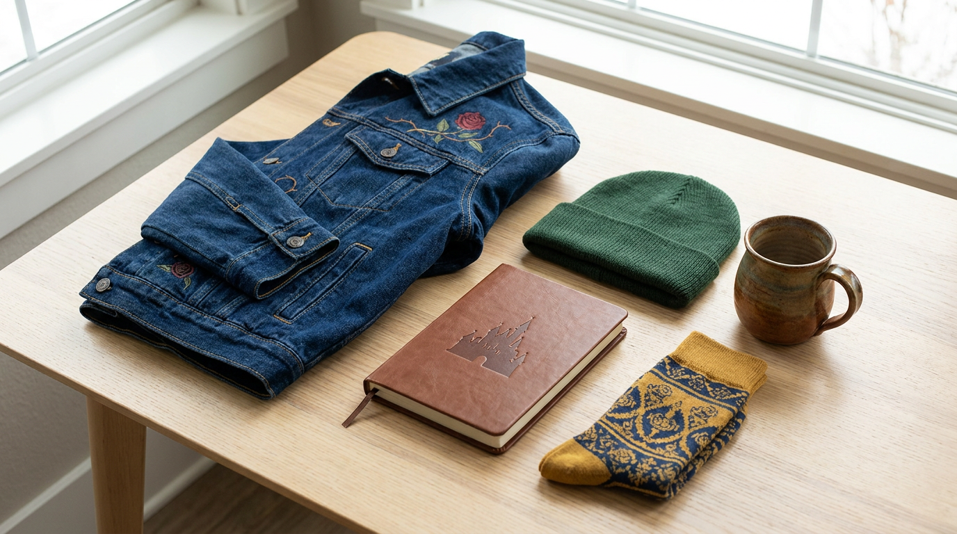 The Beast themed merchandise flat lay