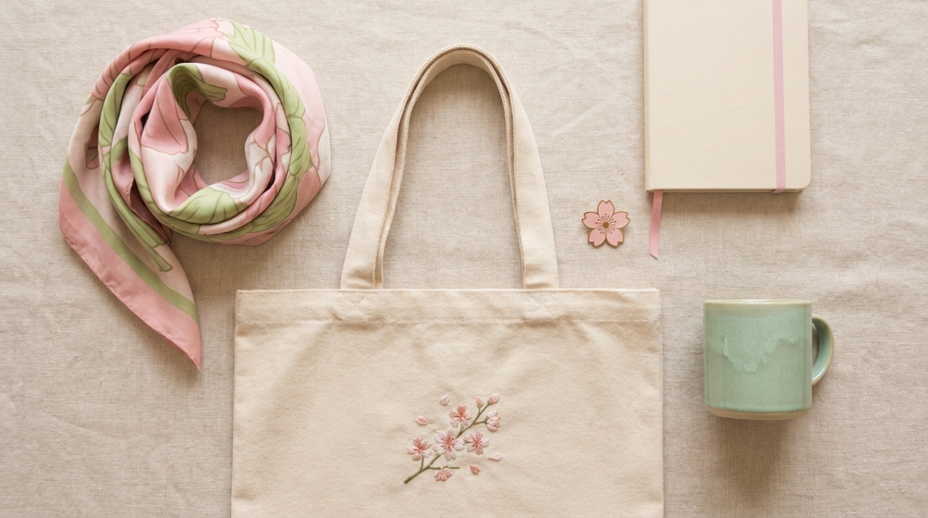 Kanroji themed merchandise flat lay