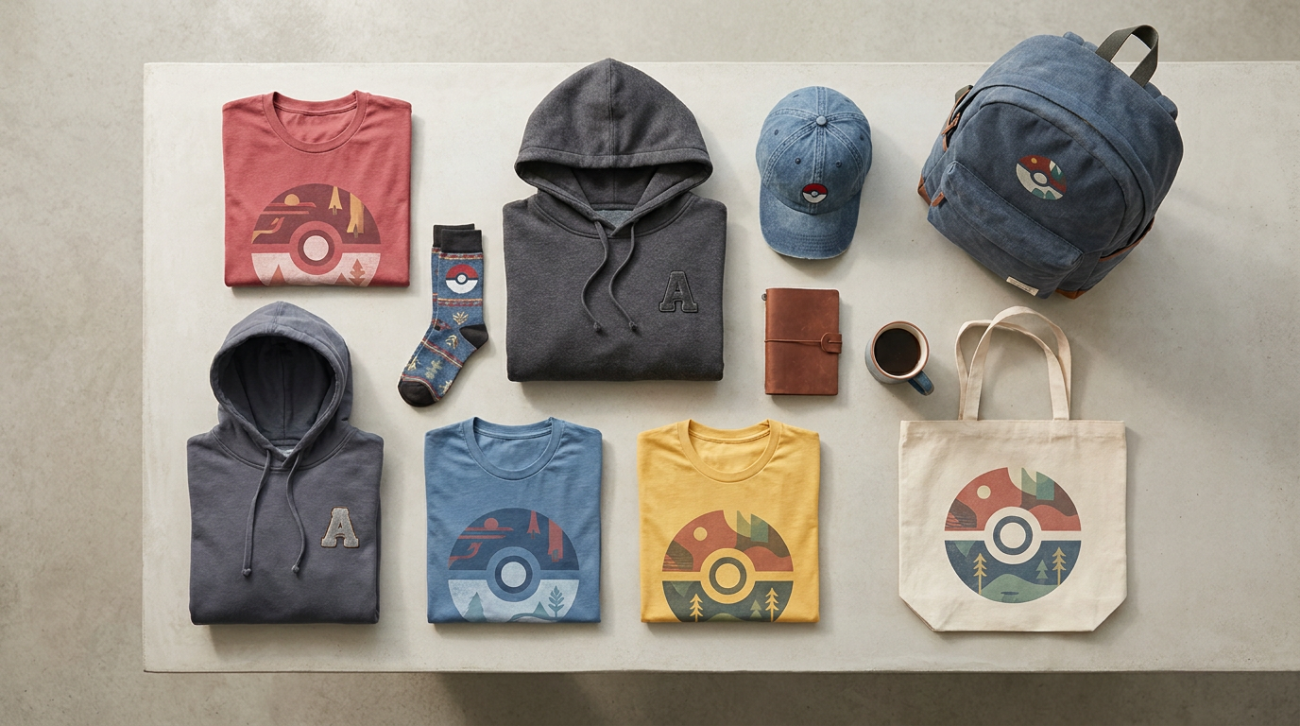 Ash themed merchandise flat lay