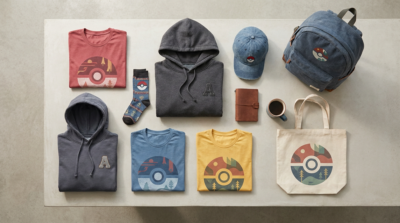 Ash themed merchandise flat lay
